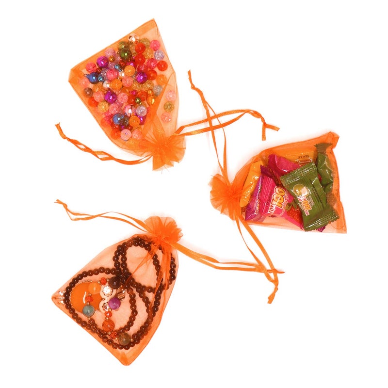 Bezall 50Pcs Orange Organza Bags 3x4 inch, Small Mesh Jewelry Gift Bag Drawstring Halloween Candy Pouches Wedding Party Favor Bags - Image 5